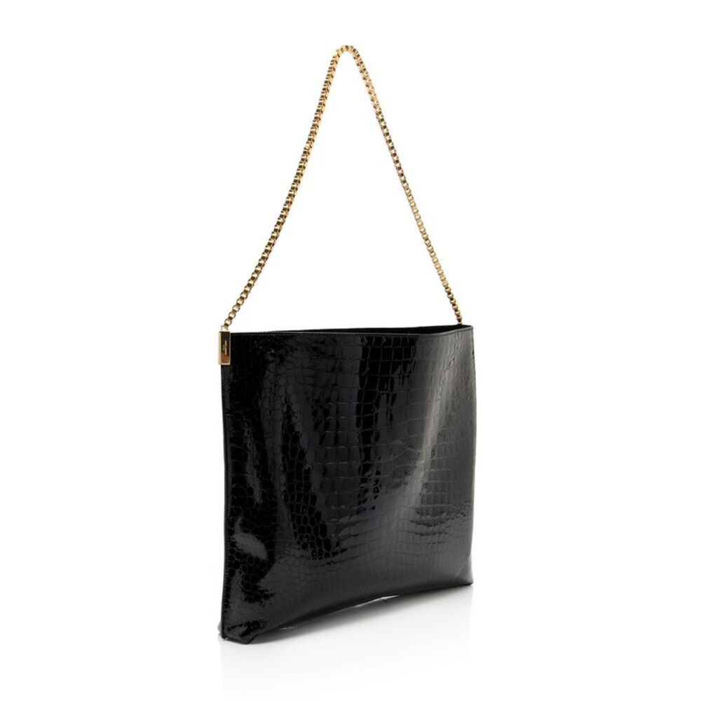 Saint Laurent Patent Croc Embossed Leather Suzanne Medium Hobo - Picture 2 of 14
